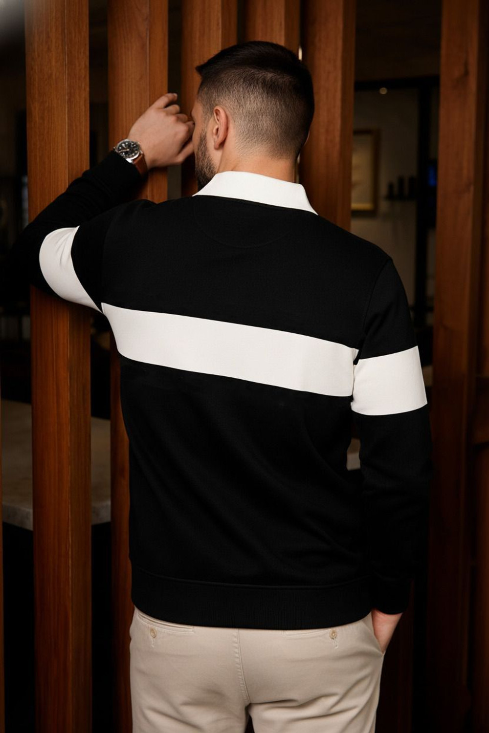 Image of METRONAUT Colorblock Men Polo Neck Black T-Shirt