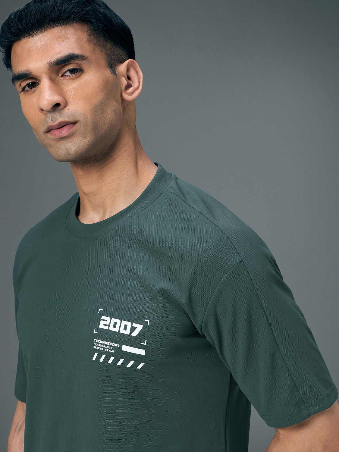 Image of TECHNOSPORT Sporty Men Round Neck Green T-Shirt