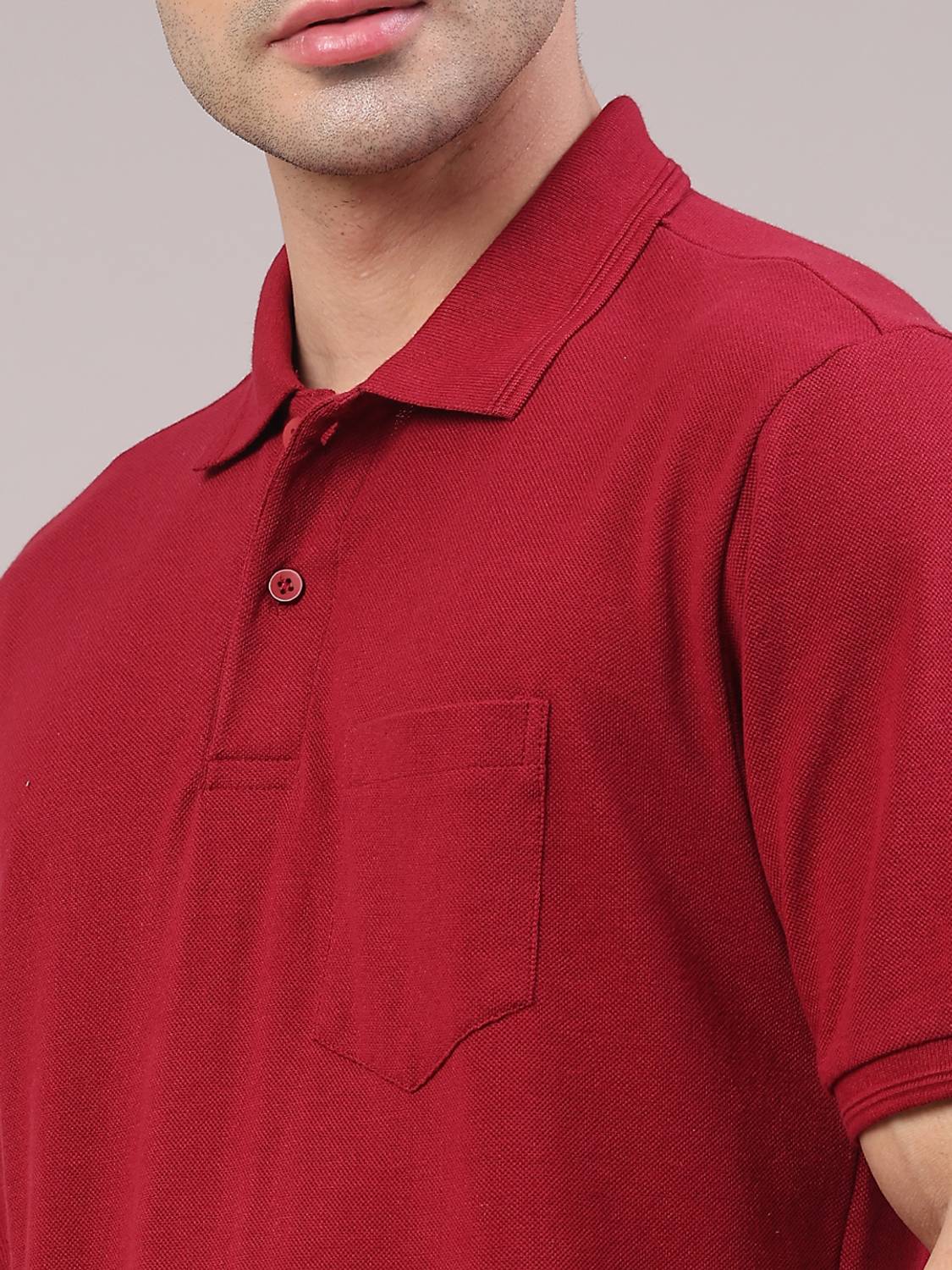 V-MART Solid Men Polo Neck Red T-Shirt - Image 4