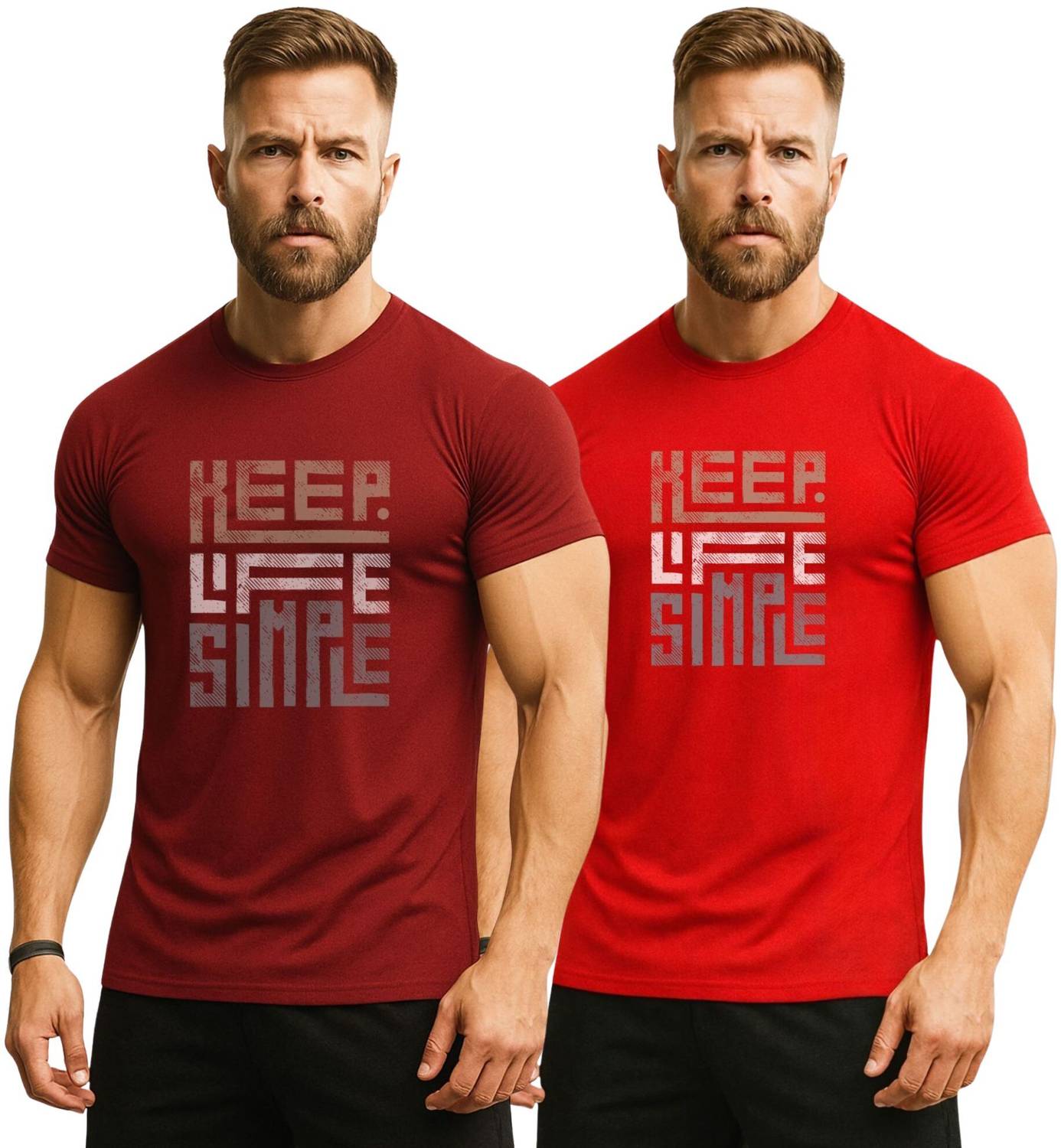 3colors Printed Men Round Neck Maroon, Red T-Shirt