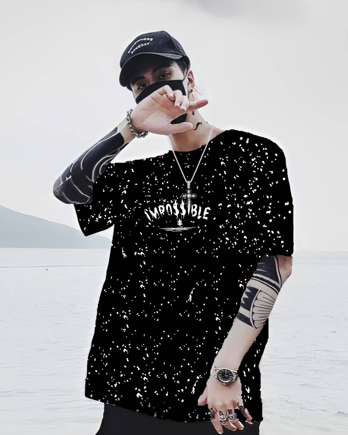 BUKKL Men Printed Round Neck Pure Cotton Black T-Shirt