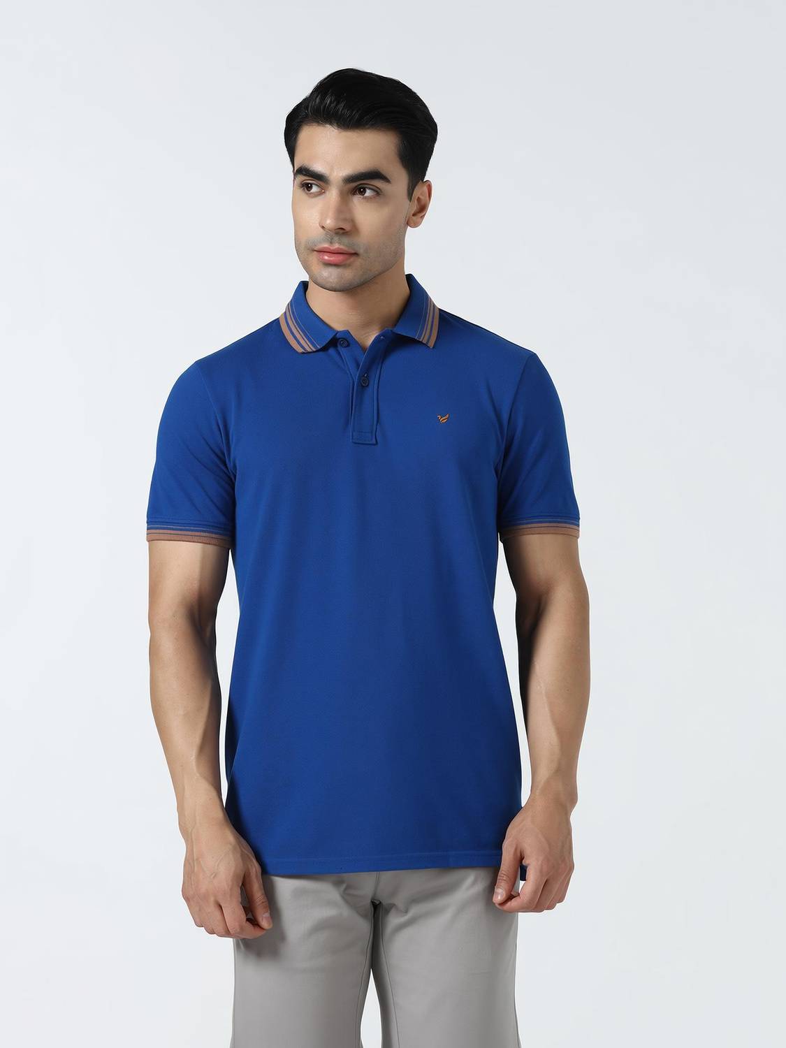 Blackberrys Solid Men Polo Neck Blue T-Shirt