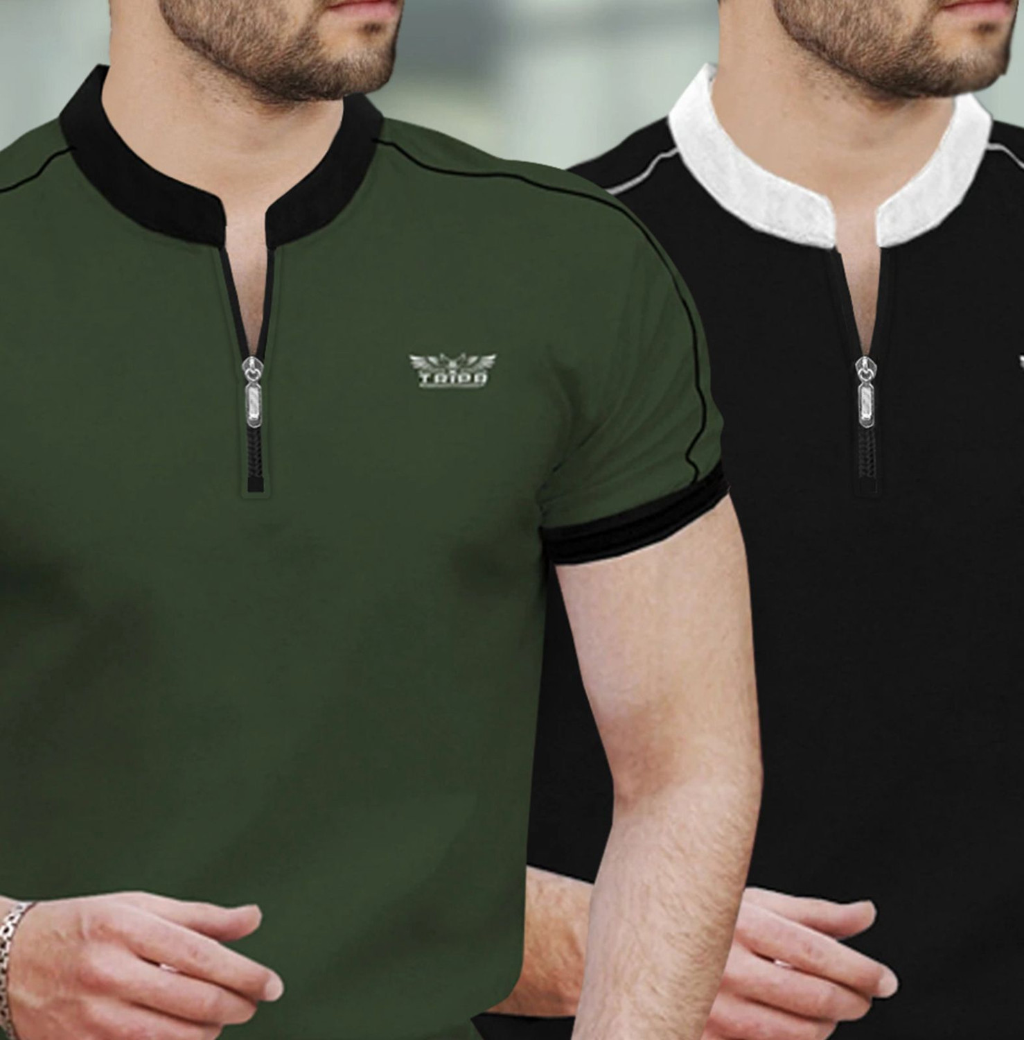 Image of TRIPR Solid Men Mandarin Collar Multicolor T-Shirt