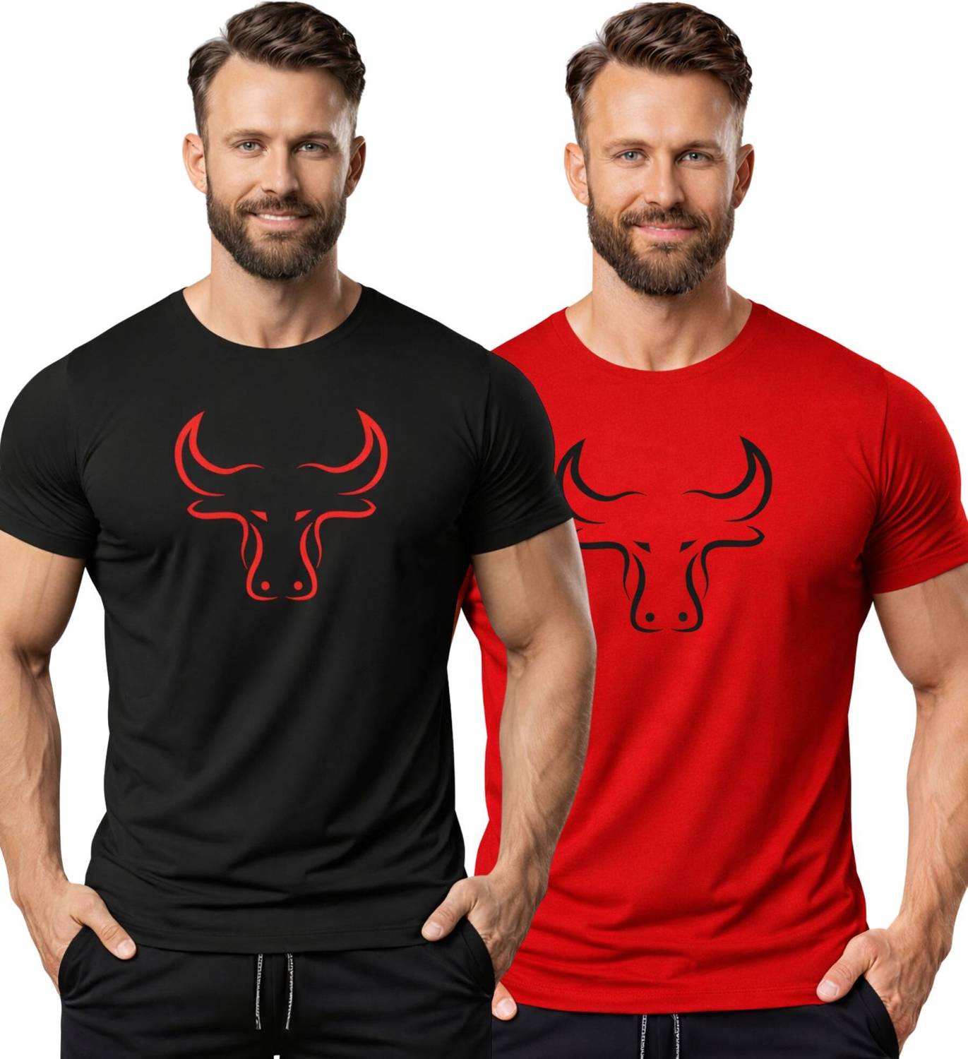 3colors Printed Men Round Neck Black, Red T-Shirt