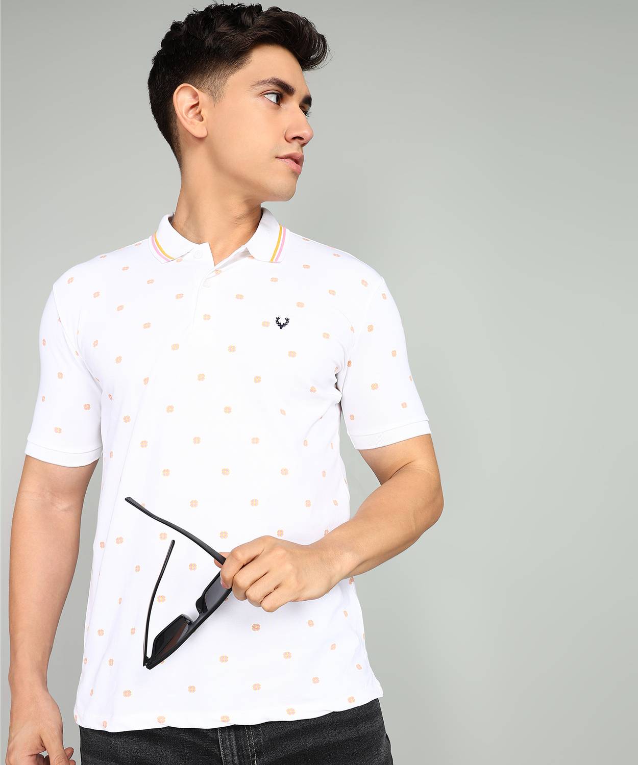 Allen Solly Printed Men Polo Neck White T-Shirt