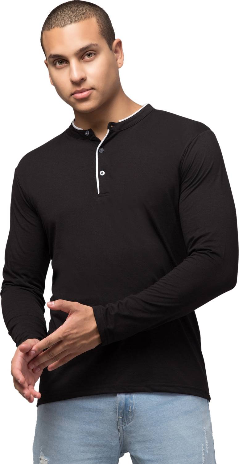 Treasurelook Solid Men Mandarin Collar White T-Shirt