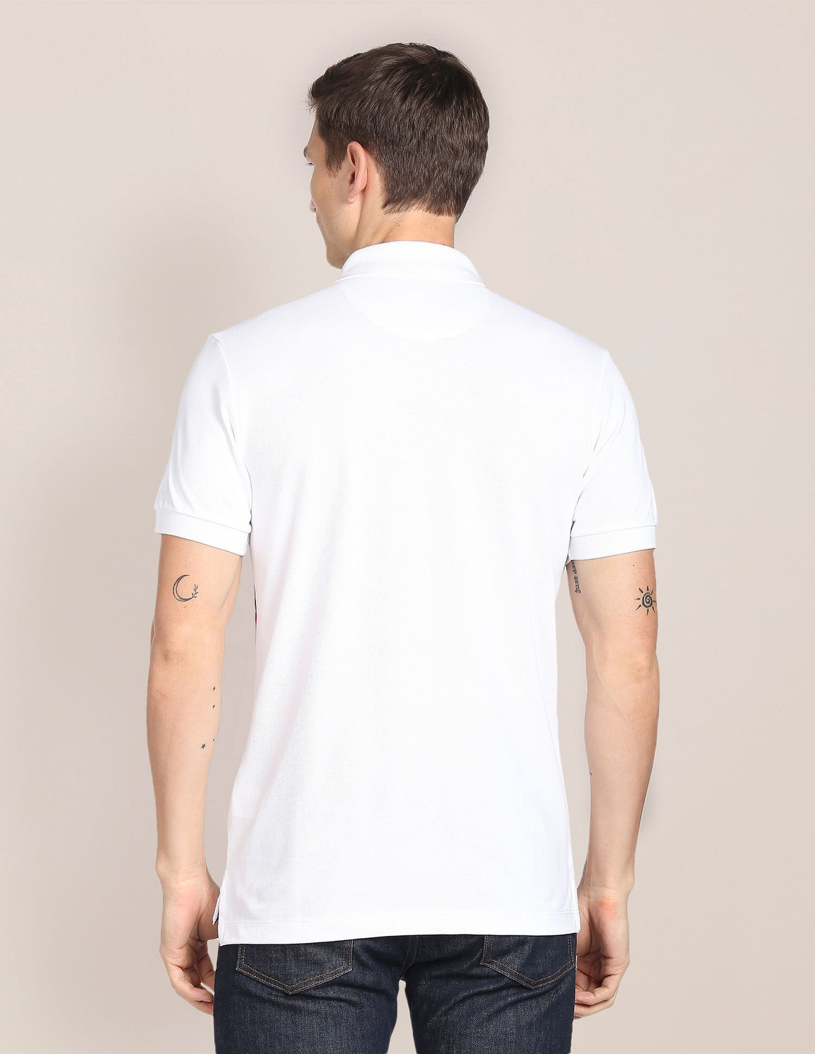 Image of U.S. POLO ASSN. Colorblock Men Polo Neck White T-Shirt