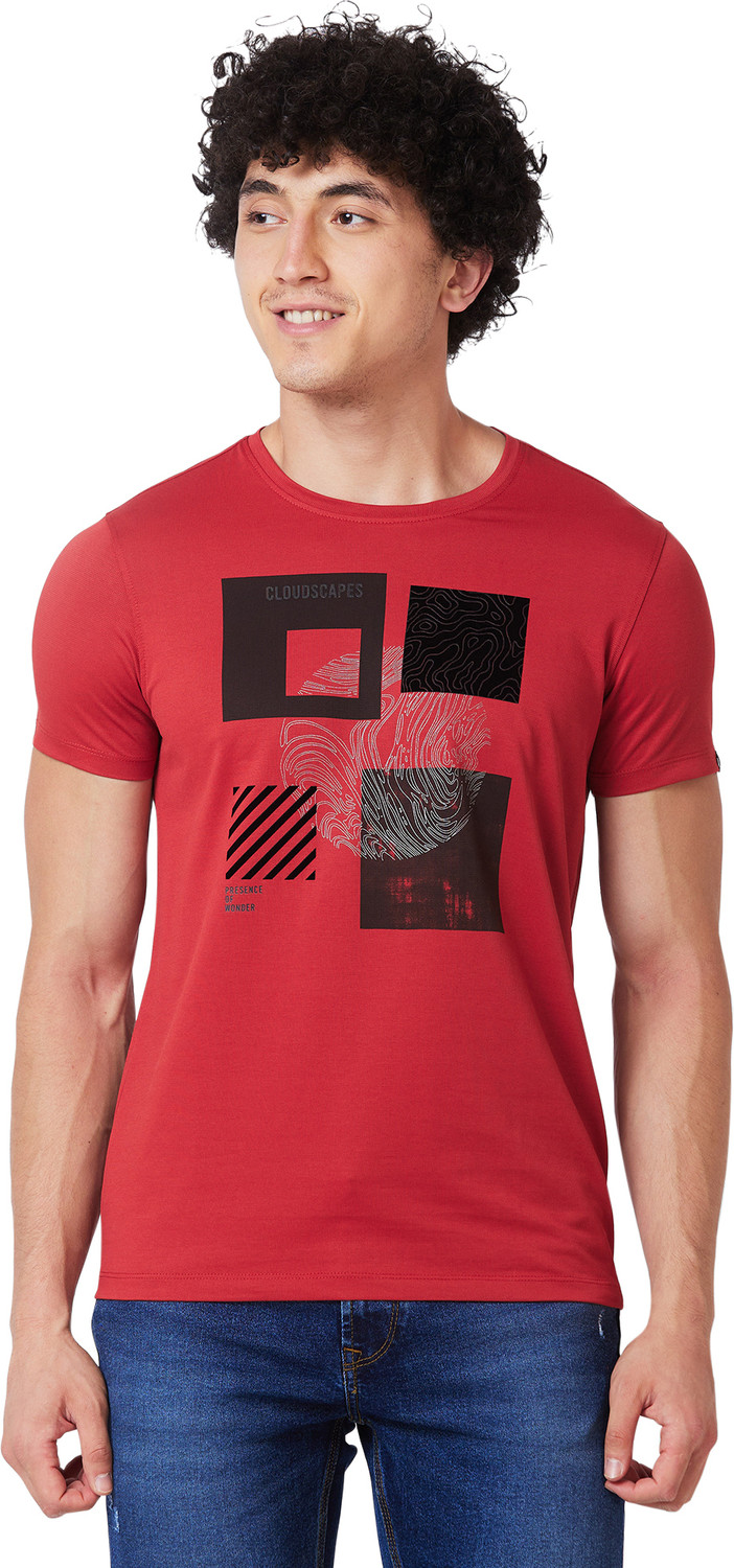 Image of Spykar Printed Men Round Neck Orange T-Shirt