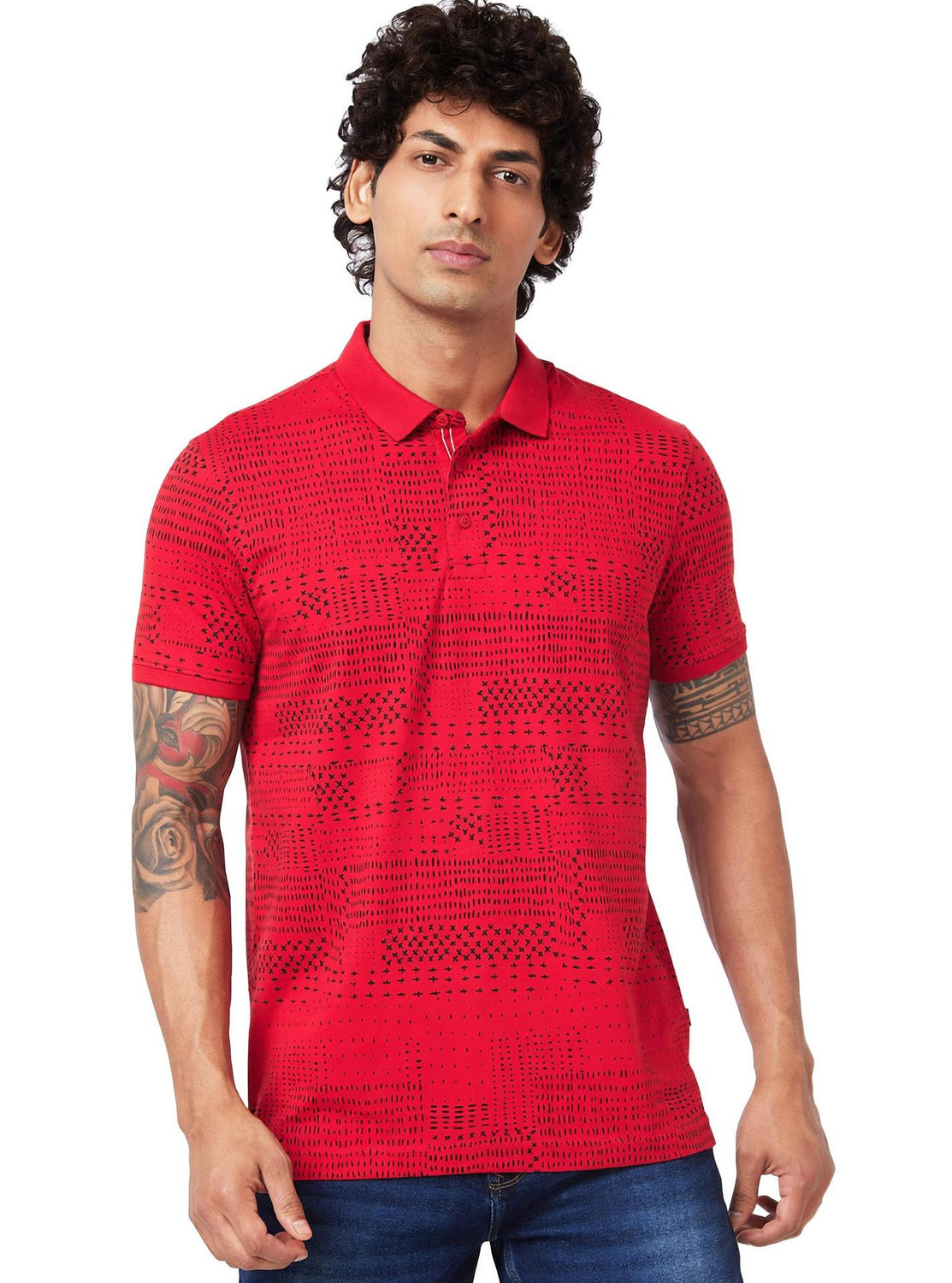 Image of Spykar Printed Men Polo Neck Orange T-Shirt