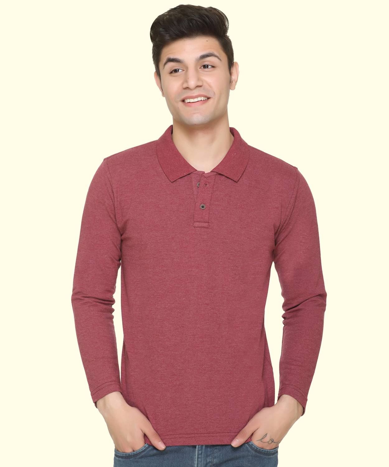 aarbee Solid Men Polo Neck Red T-Shirt