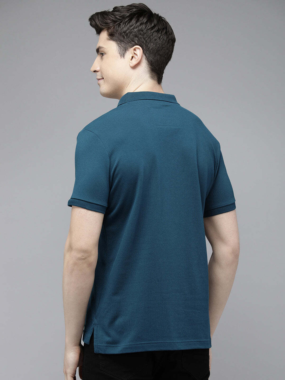 Image of THE BEAR HOUSE Solid Men Polo Neck Blue T-Shirt