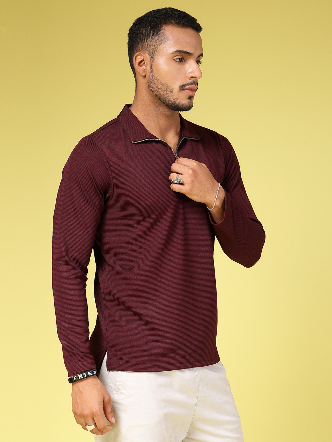 Image of RIGO Solid Men High Neck Red T-Shirt
