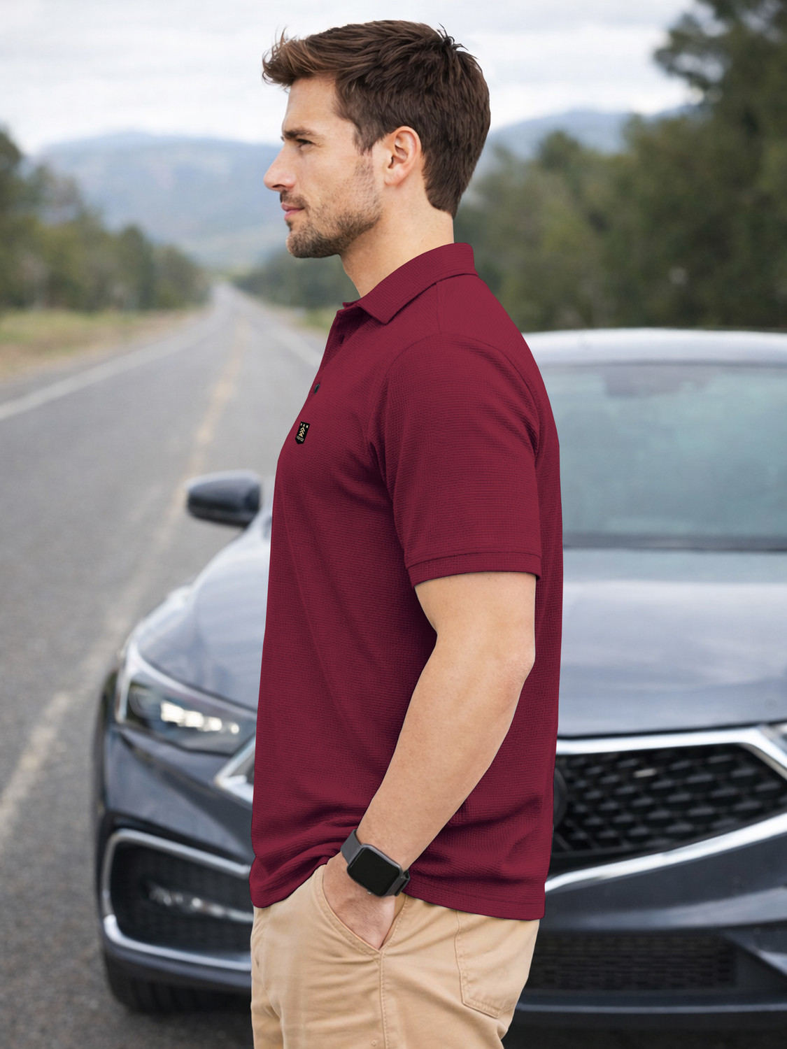 Image of VeBNoR Solid Men Polo Neck Maroon T-Shirt