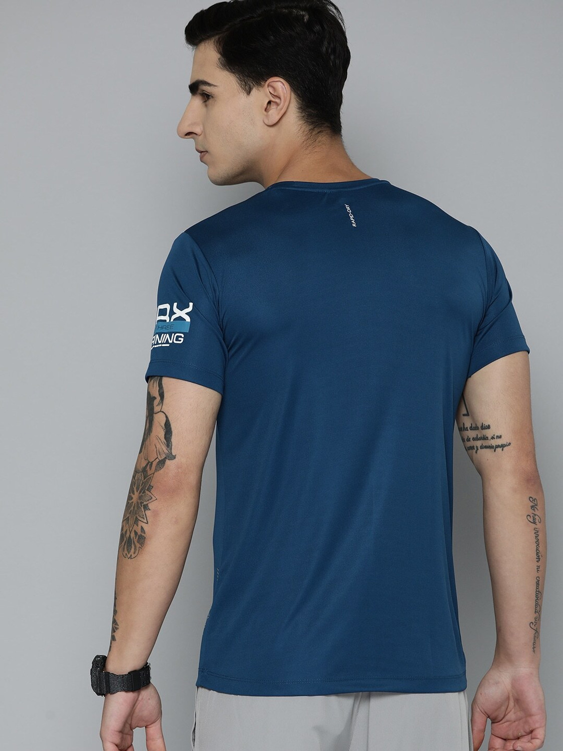 Image of HRX by Hrithik Roshan Printed Men Round Neck Blue T-Shirt
