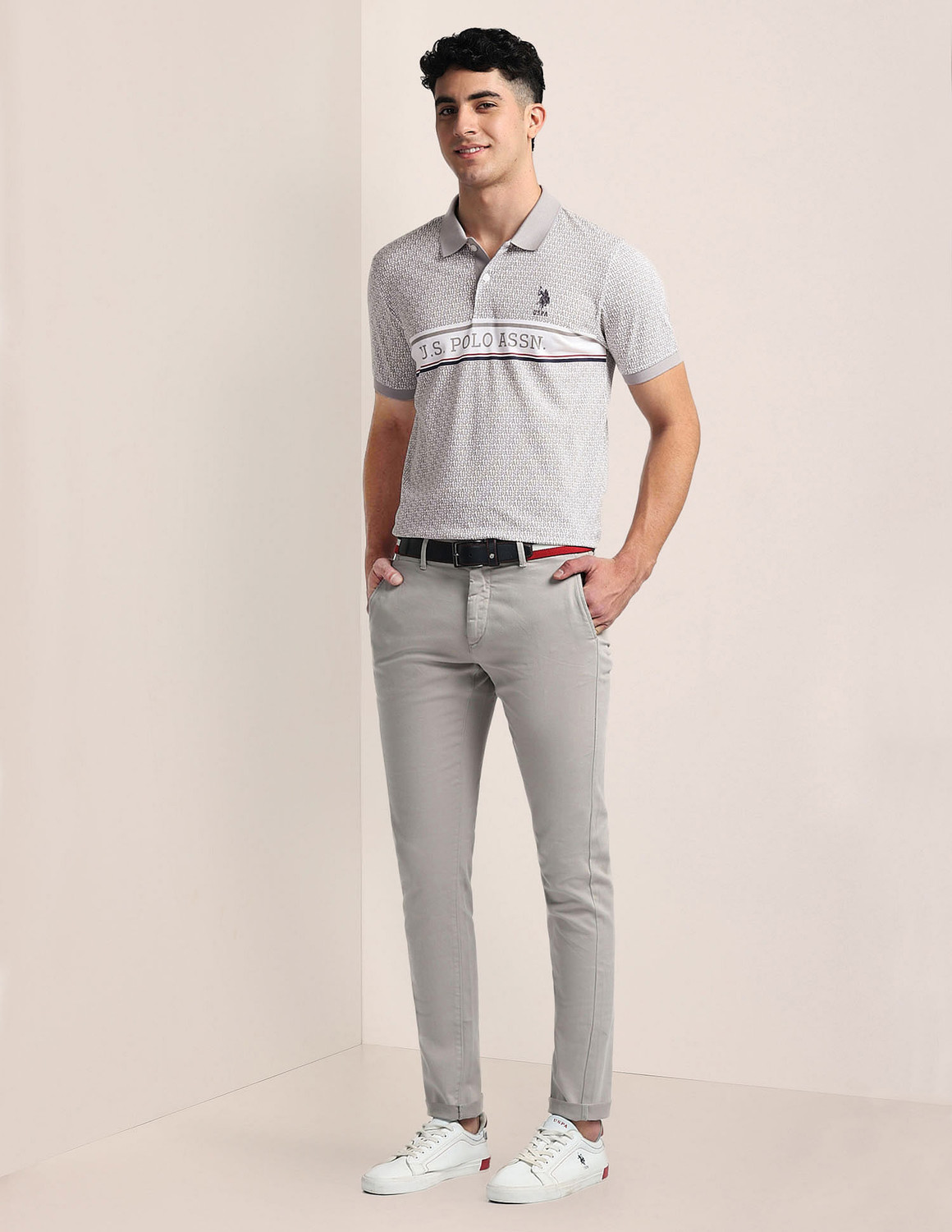 Image of U.S. POLO ASSN. Typography Men Polo Neck Grey T-Shirt