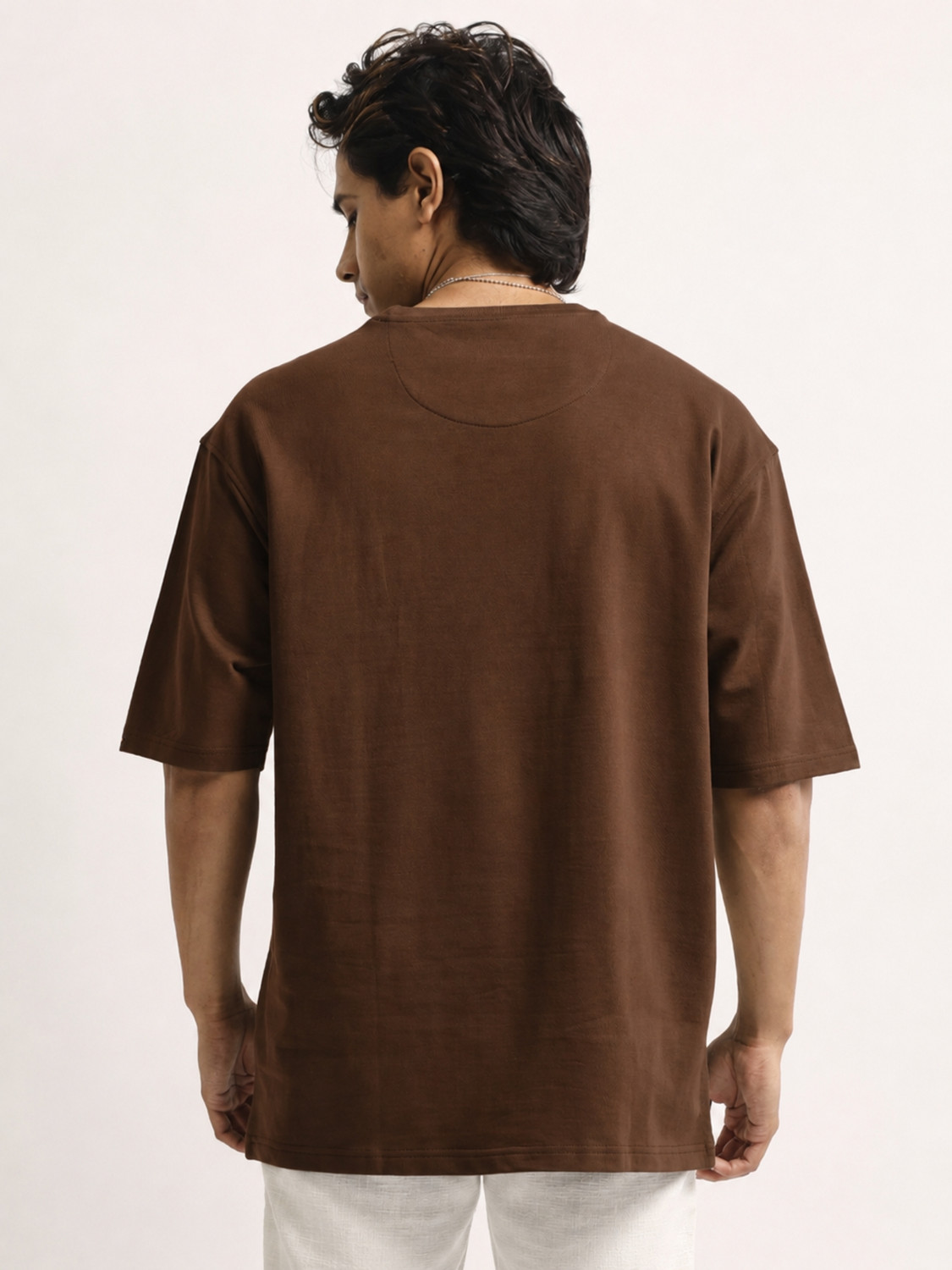 Image of MANIAC Colorblock Men Round Neck Brown T-Shirt