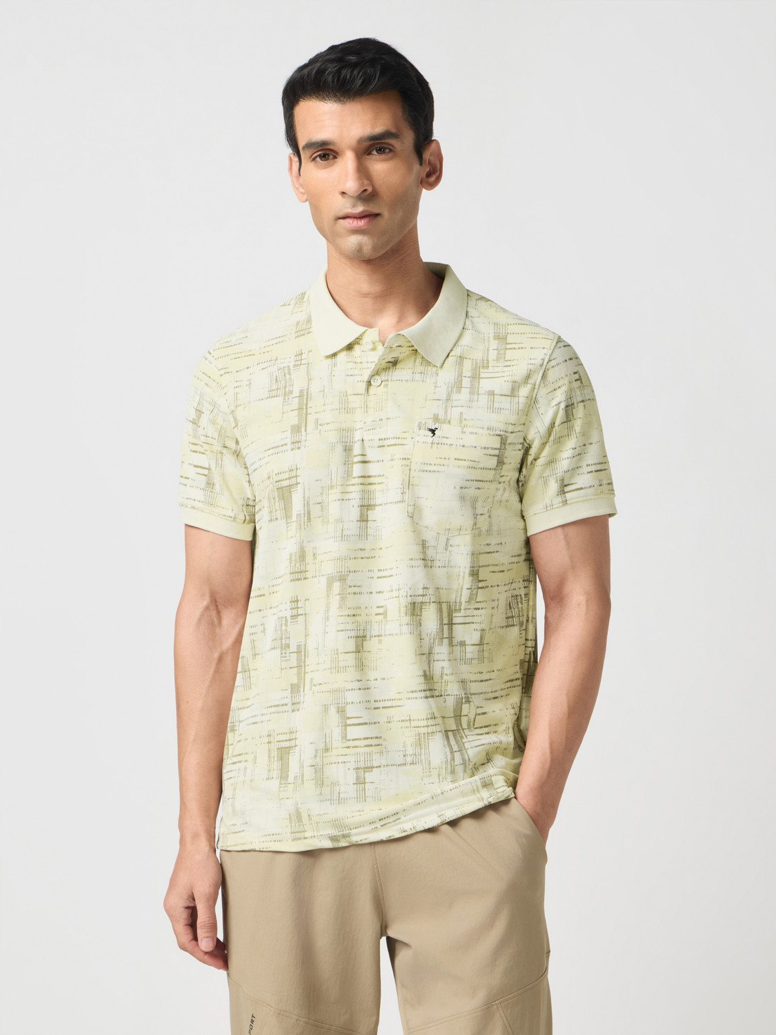 Image of TECHNOSPORT Self Design Men Polo Neck Green T-Shirt