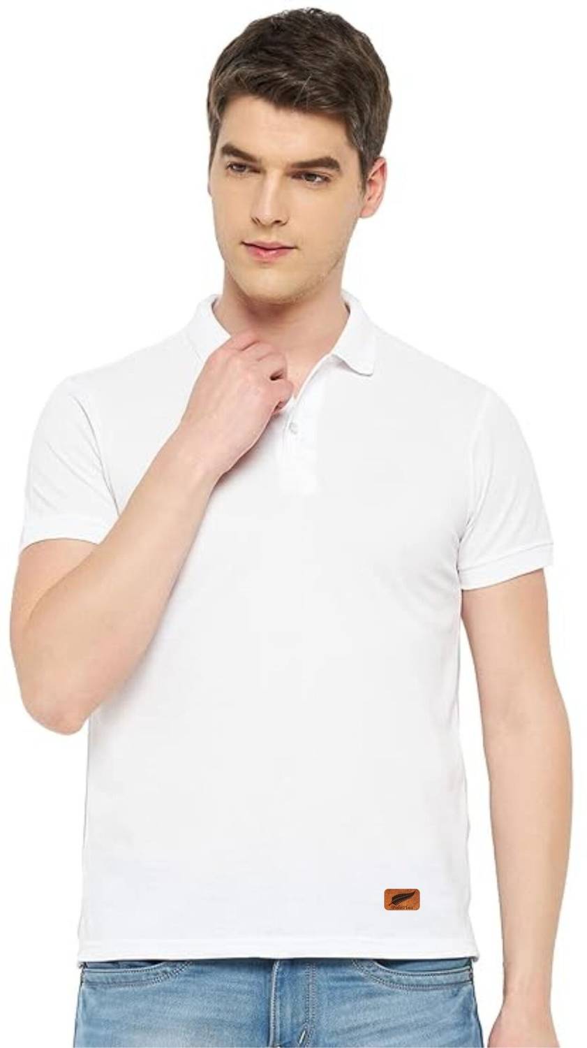Polo Plus Men Solid Polo Neck Polycotton White T-Shirt