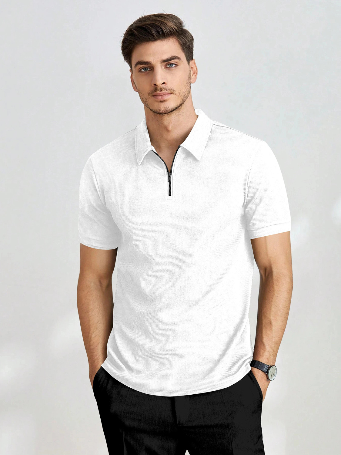 Image of BELPATRA Solid Men Polo Neck White T-Shirt