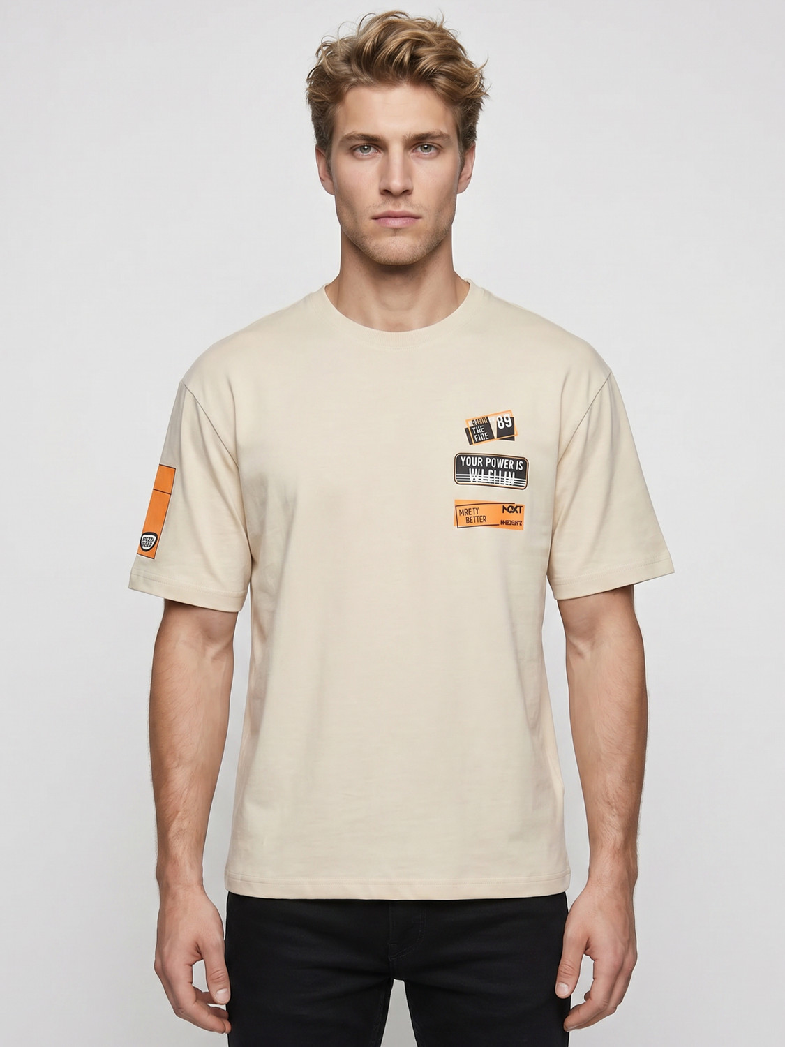 Image of KILLER Printed Men Round Neck Beige T-Shirt