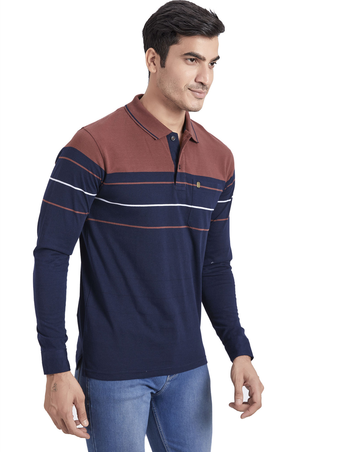 Image of PRORIDERS Striped Men Polo Neck Multicolor T-Shirt