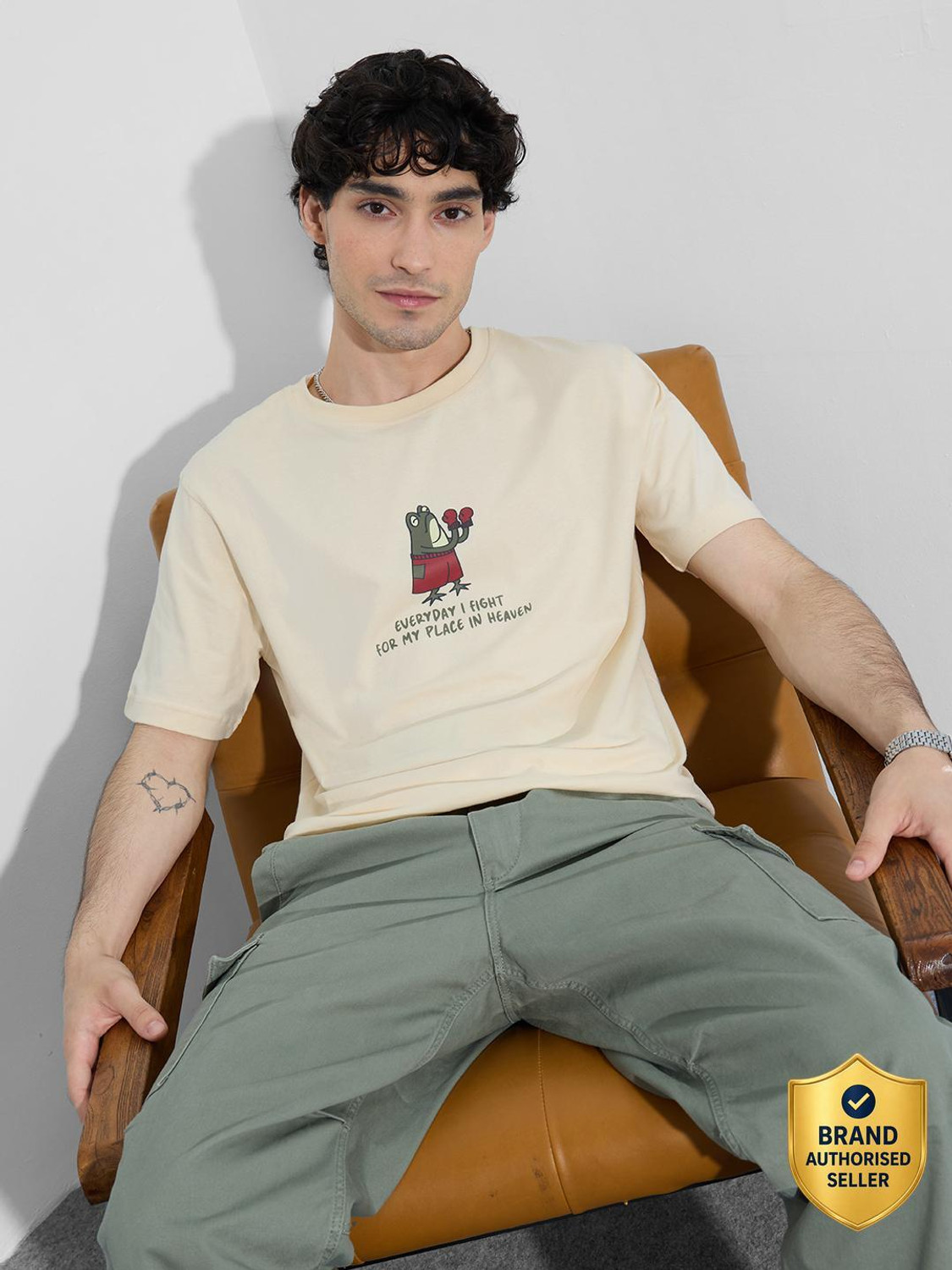 Image of The Souled Store Printed Men Round Neck Yellow T-Shirt