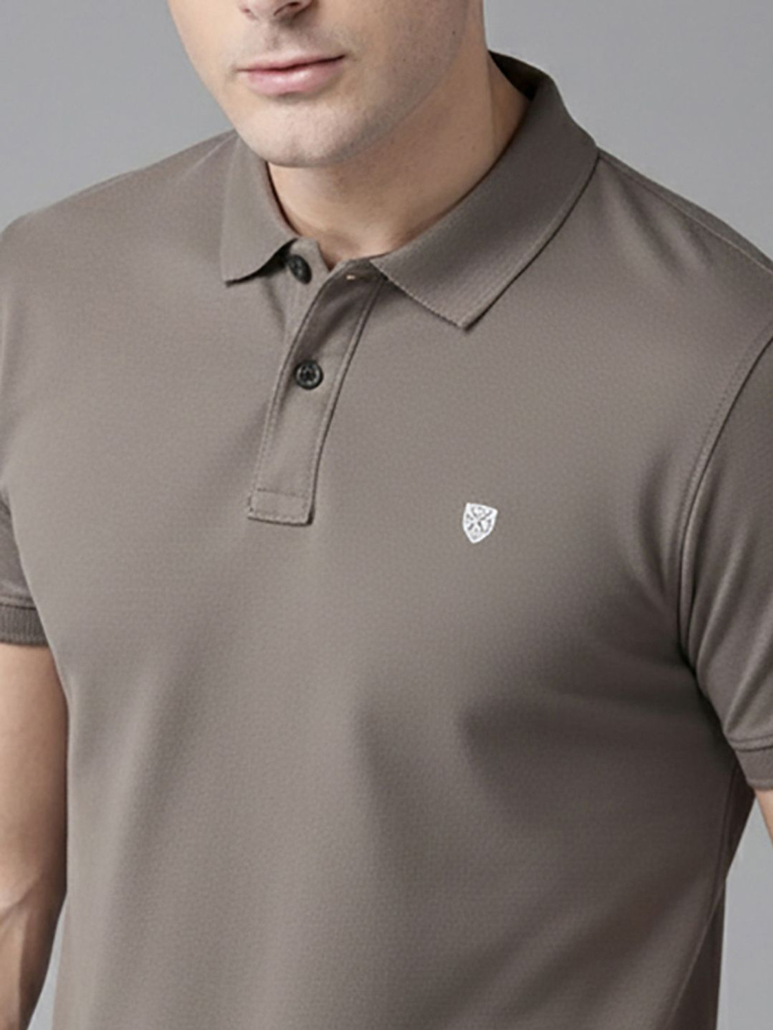 Image of SZN Self Design Men Polo Neck Grey T-Shirt