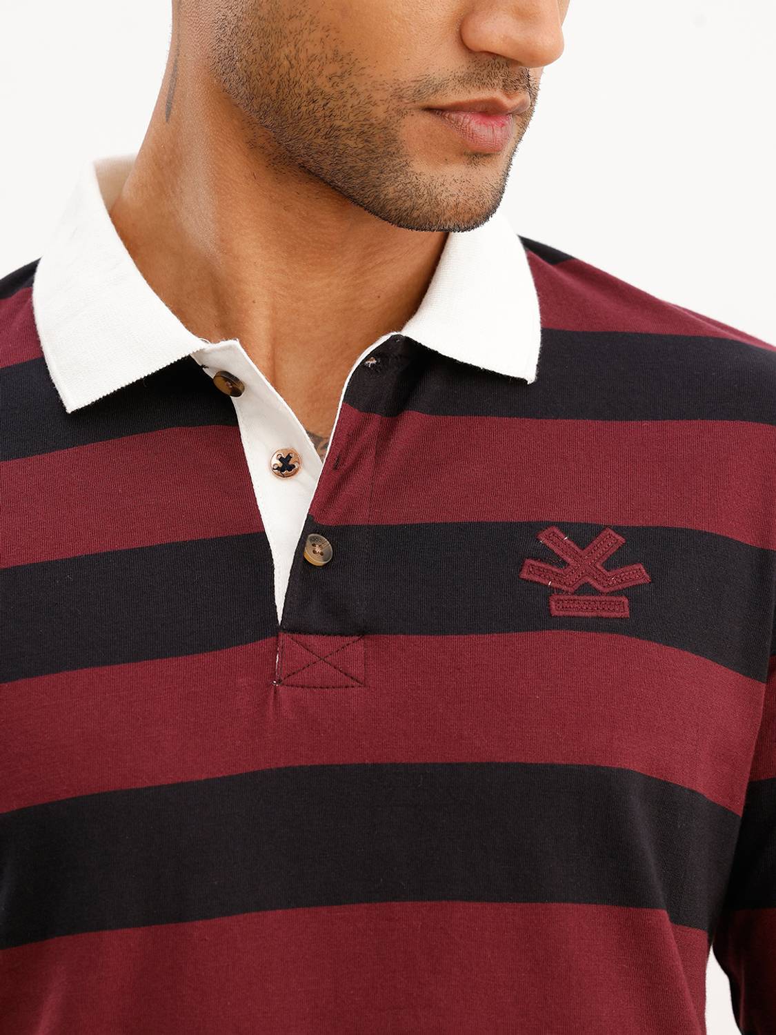 WROGN Striped Men Polo Neck Maroon T-Shirt - Image 5