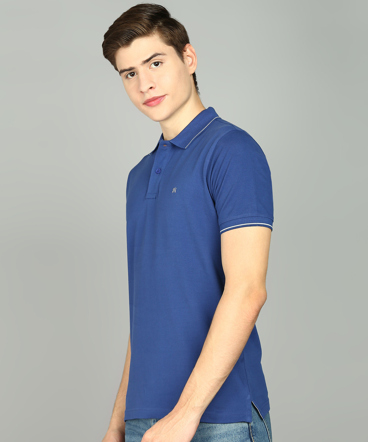 Image of Raymond Solid Men Polo Neck Dark Blue T-Shirt