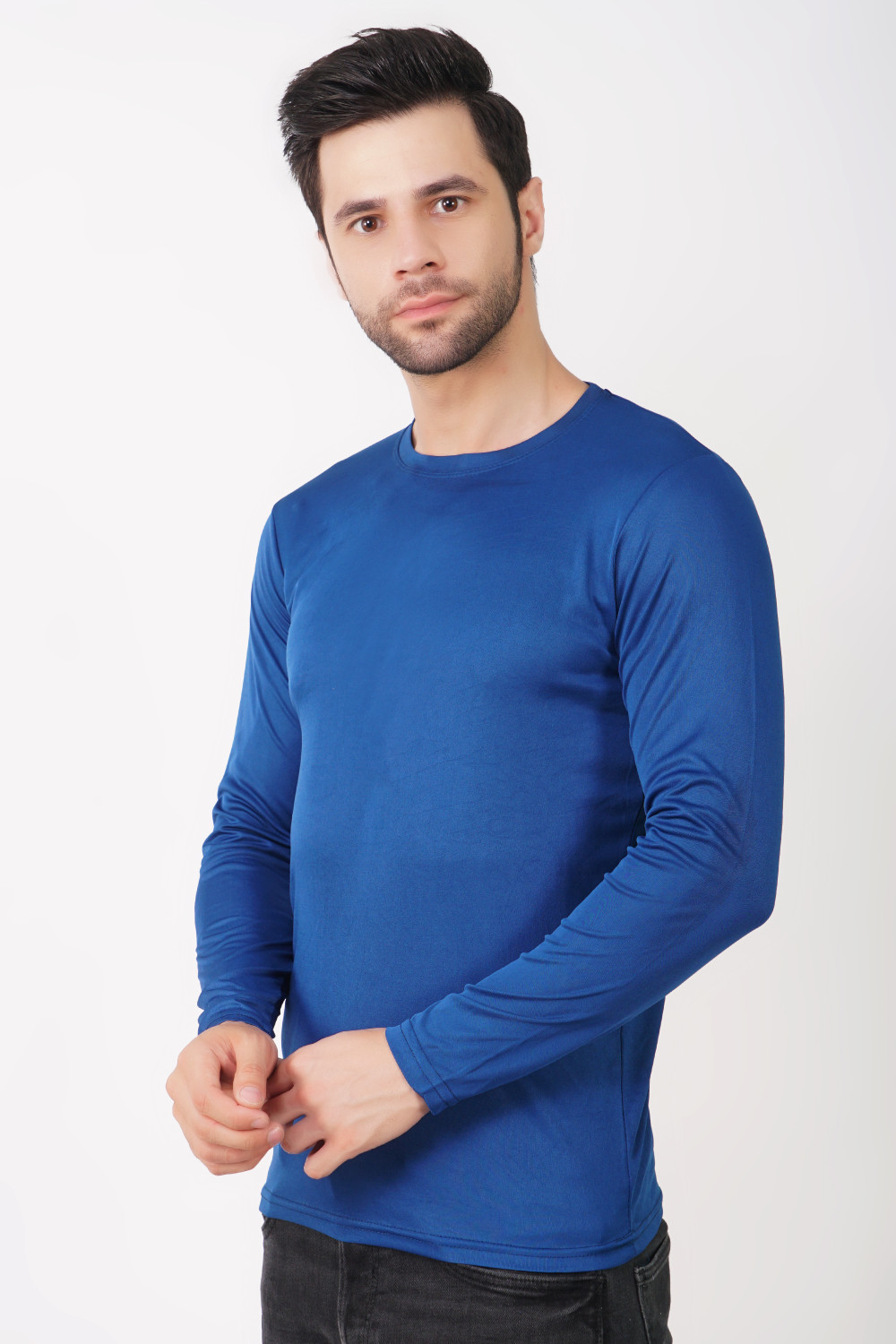 Image of KASPY Solid Men Round Neck Dark Blue T-Shirt