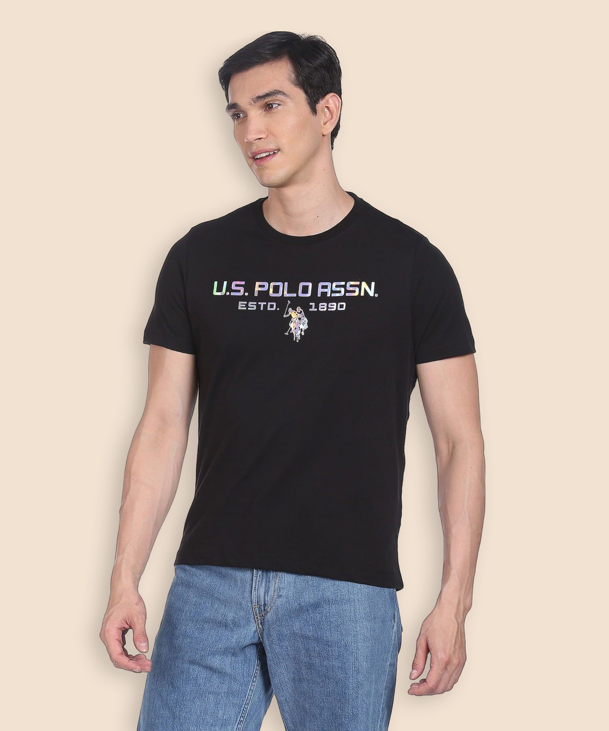 Image of U.S. POLO ASSN. Typography Men Round Neck Black T-Shirt