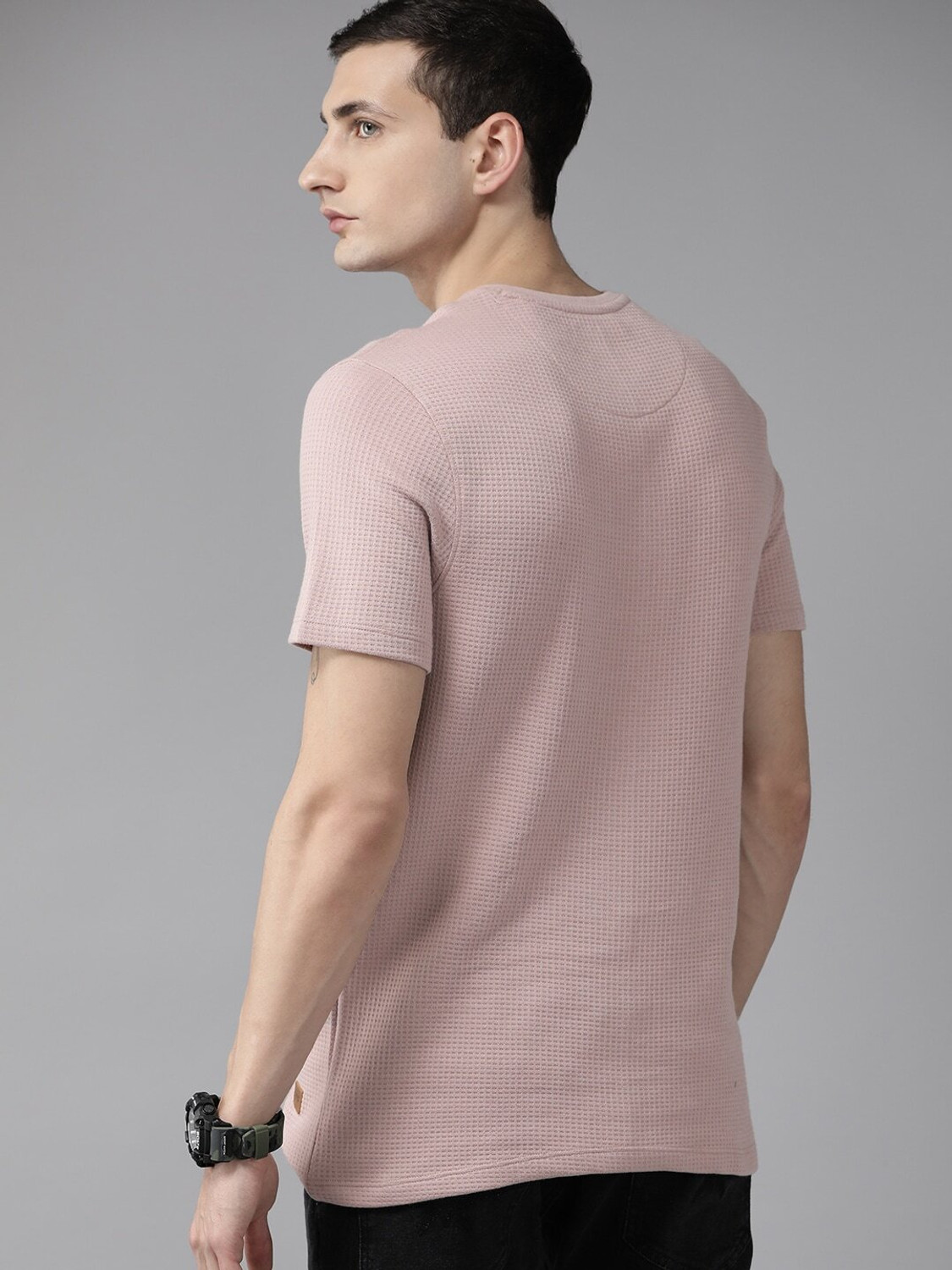 Image of Roadster Self Design Men Henley Neck Purple T-Shirt