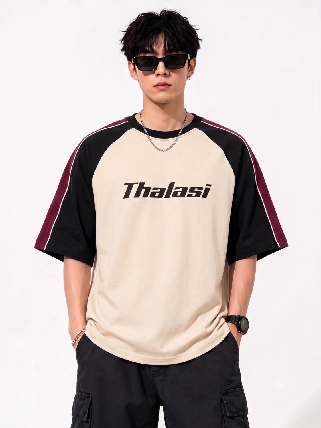 THALASI Men Black Round Neck T-Shirt - Image 4
