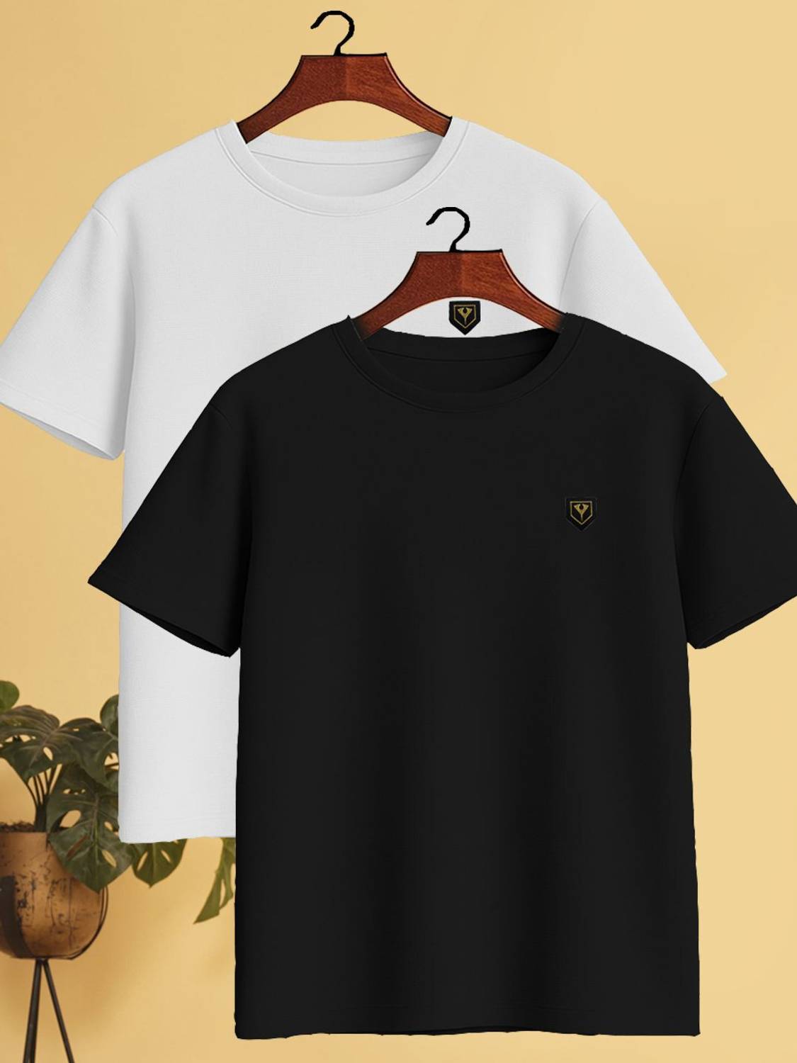 Yazole Men Black, White Round Neck T-Shirt - Image 1