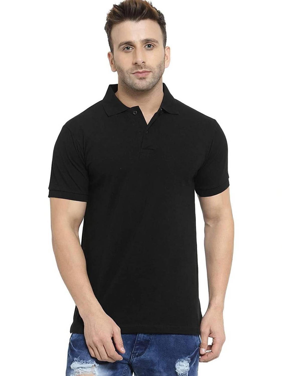 Polo Plus Solid Men Polo Neck Black T-Shirt - Image 1