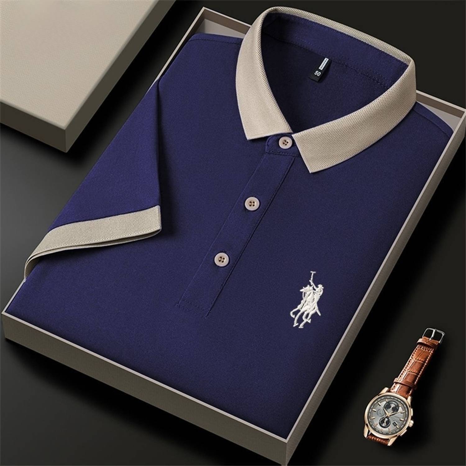 Kesar Navy Blue Polo Neck T-Shirt - Image 1