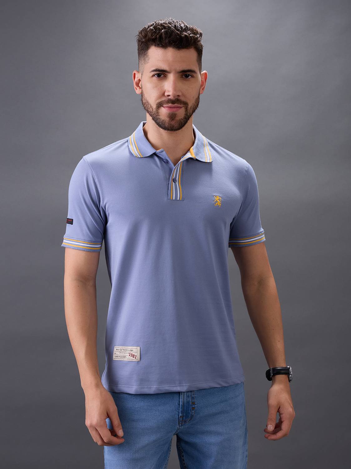 GIORDANO Men Solid Polo Neck Cotton Blend Light Green T-Shirt