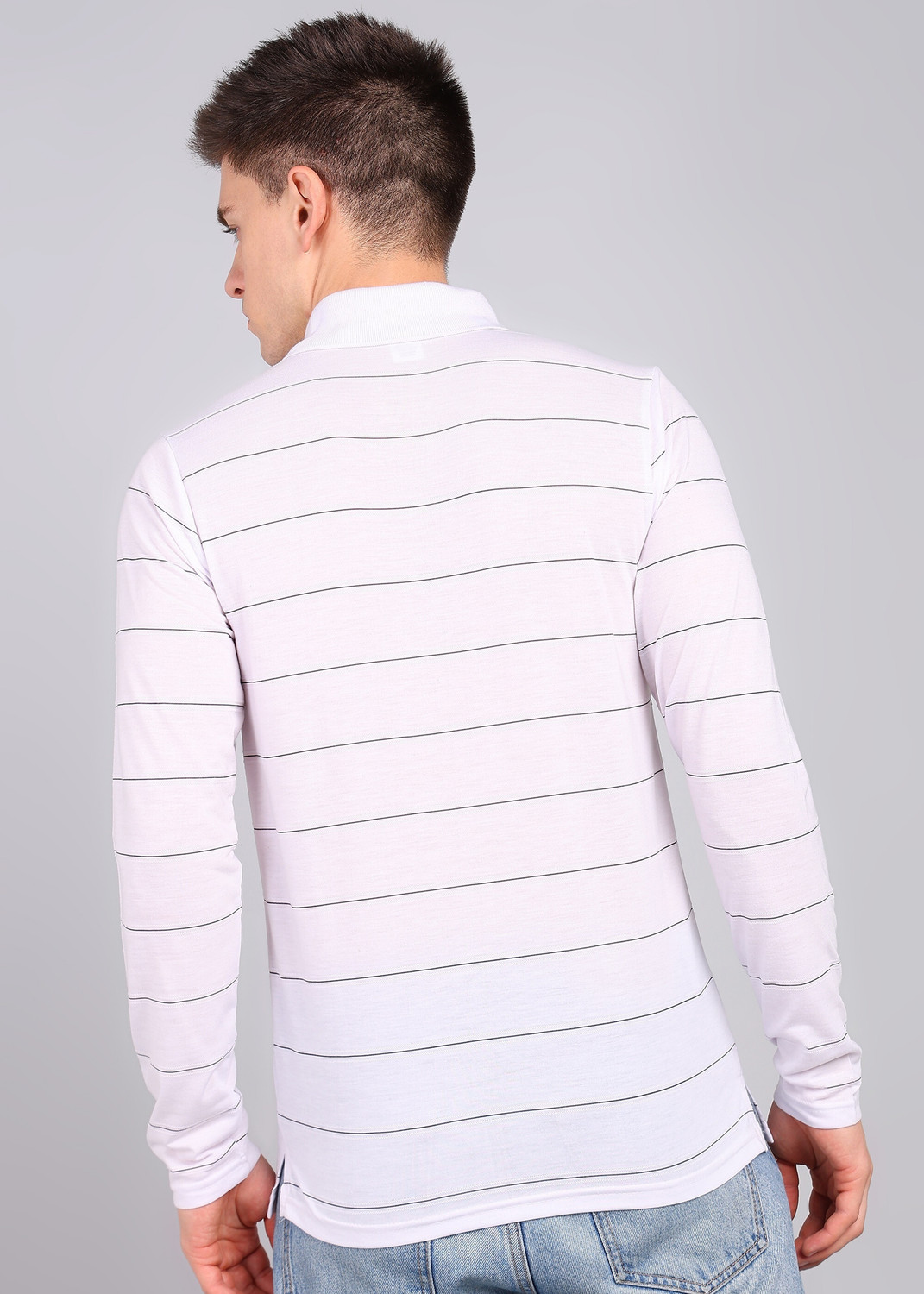 Image of INKKR Striped Men Polo Neck White T-Shirt
