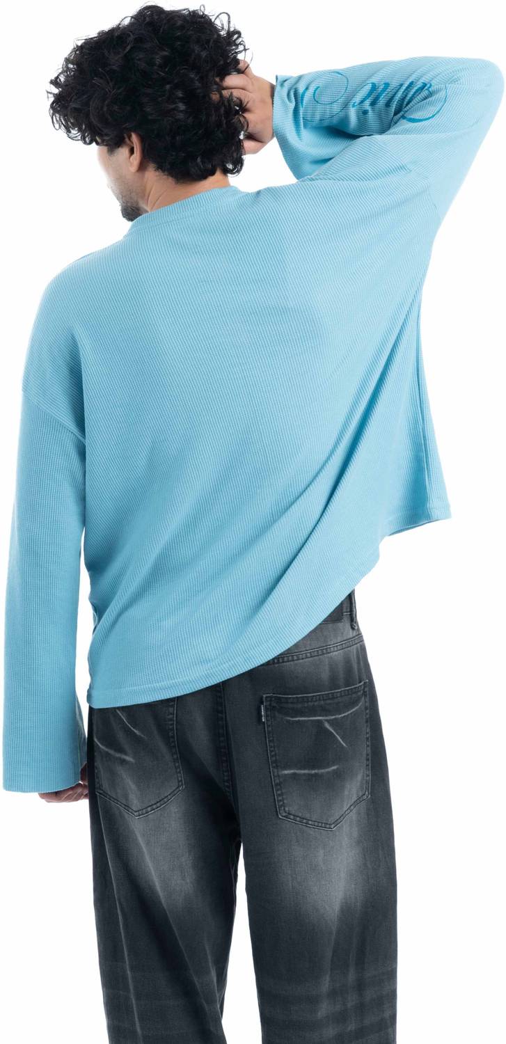 COITONIC Men Mandarin Collar Blue T-Shirt - Image 2