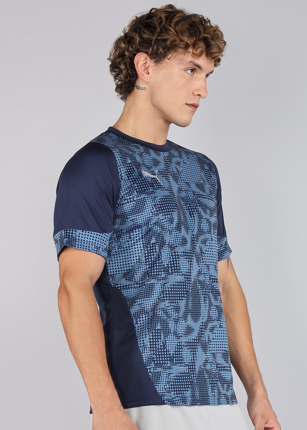 Image of PUMA Printed Men Crew Neck Blue T-Shirt