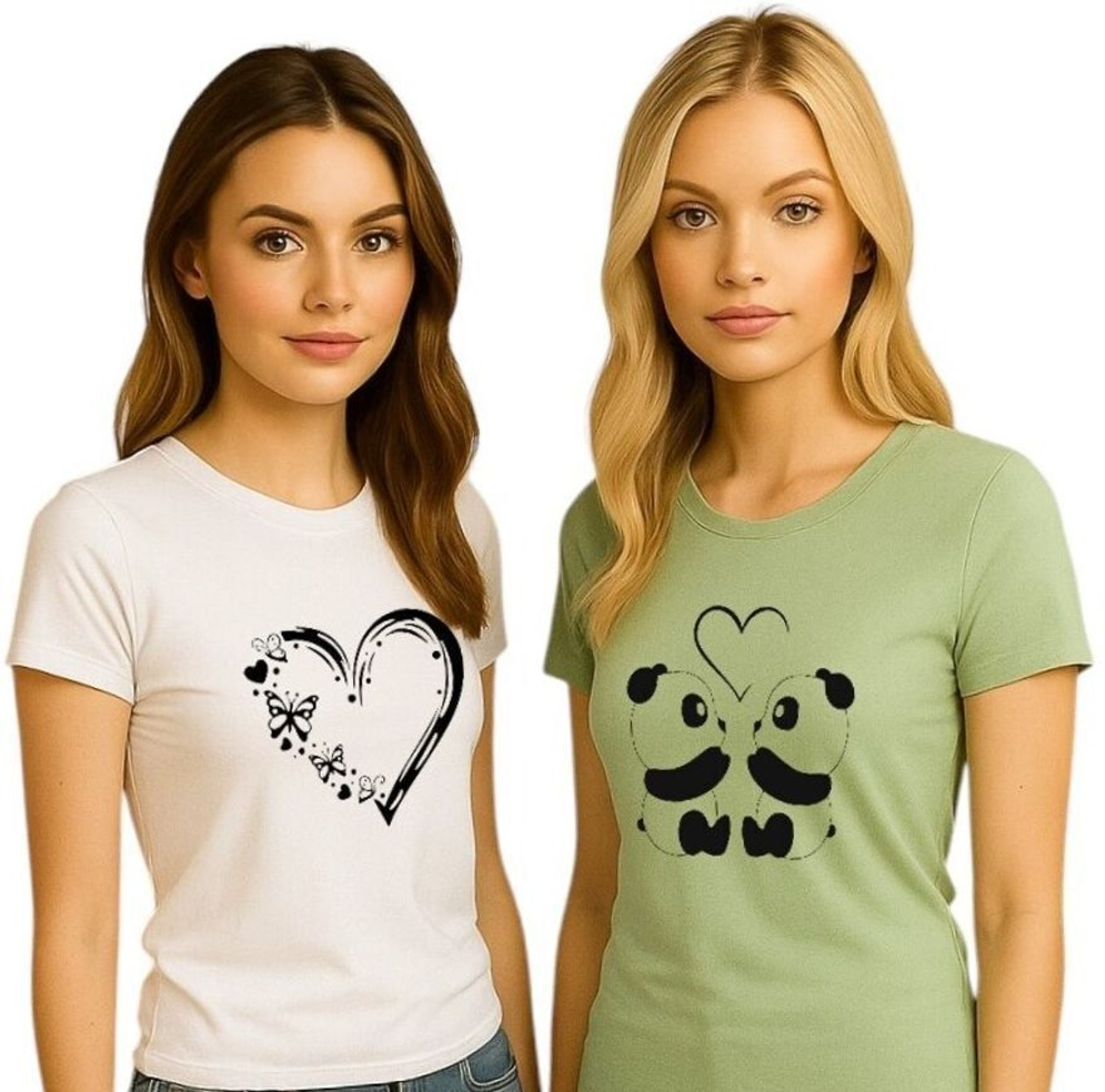 Image of HouseOfCommon Graphic Print Women Round Neck White, Green T-Shirt