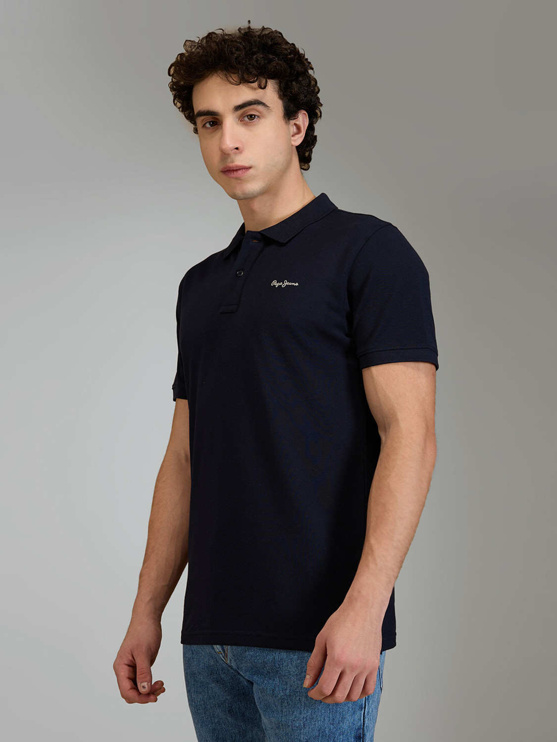 Image of Pepe Jeans Solid Men Polo Neck Black T-Shirt
