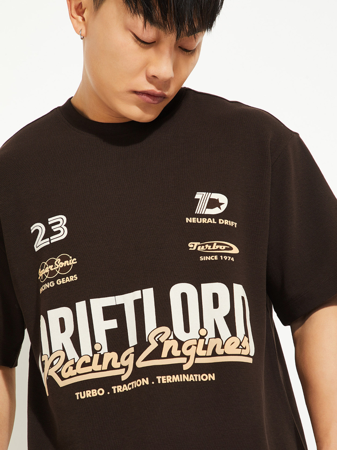 Image of MAX Printed Men Round Neck Brown T-Shirt