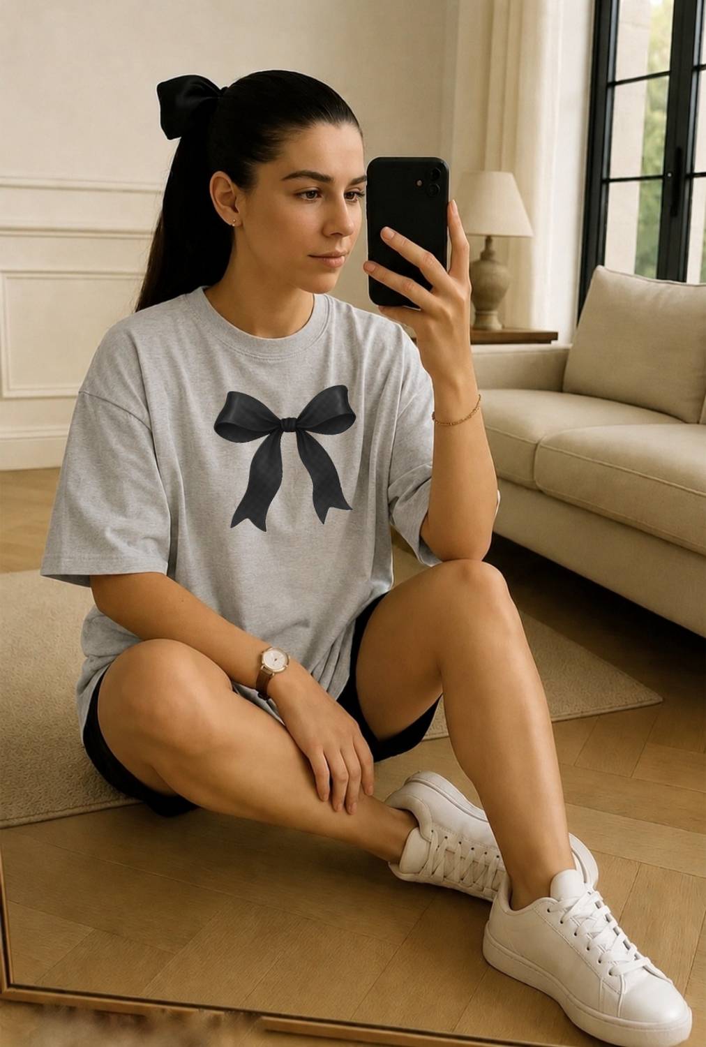 Aureno furrnzo Printed Women Round Neck Grey T-Shirt