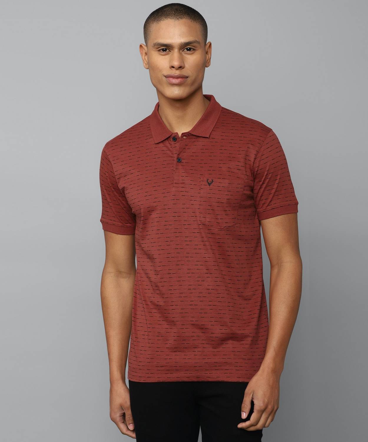 Allen Solly Striped Men Polo Neck Maroon T-Shirt