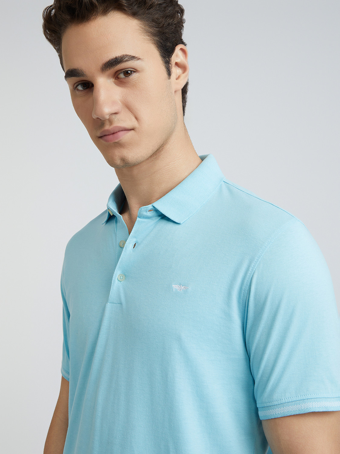 Image of PARK AVENUE Solid Men Polo Neck Blue T-Shirt