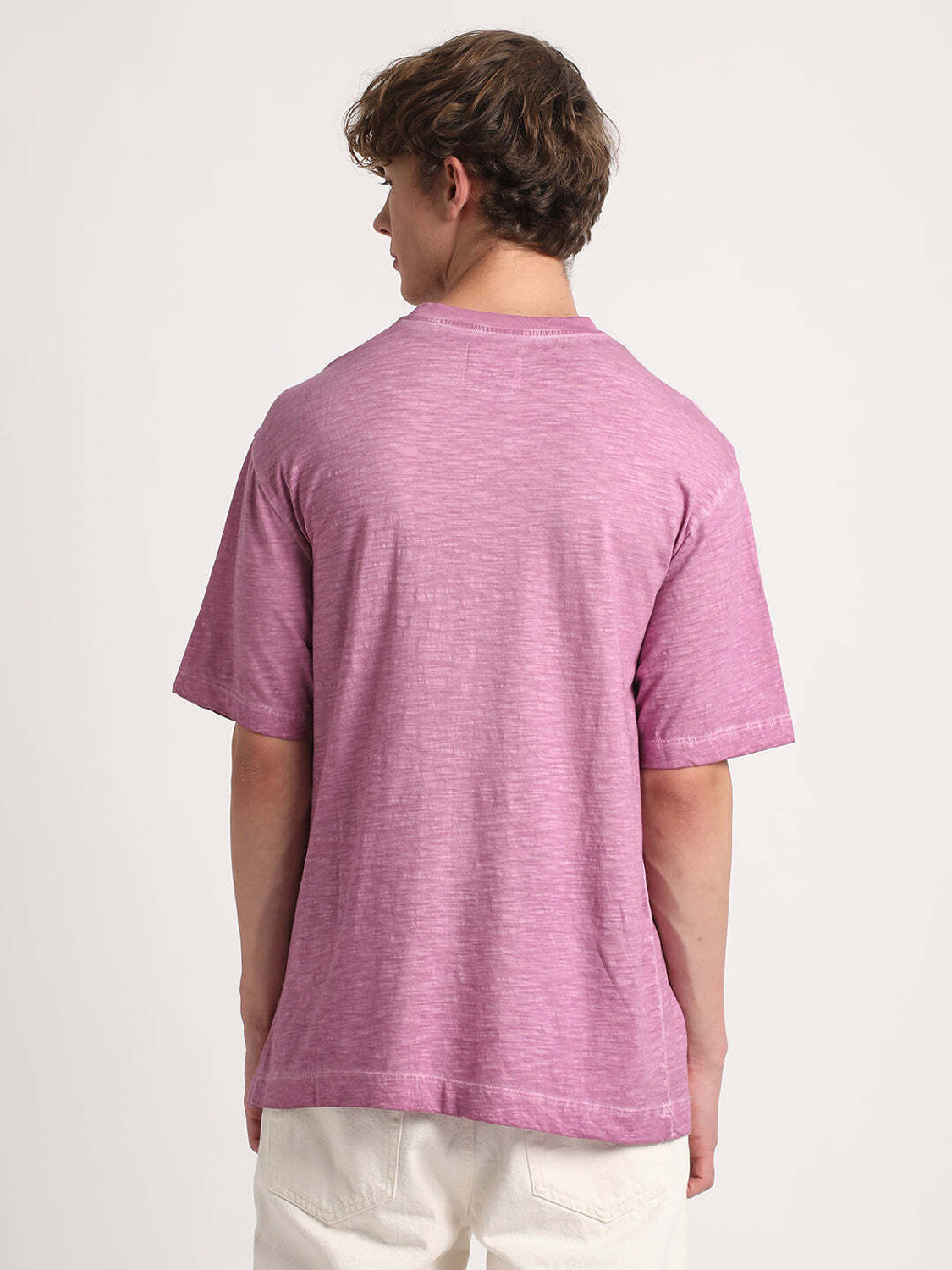 Image of THE BEAR HOUSE Solid Men Round Neck Pink T-Shirt