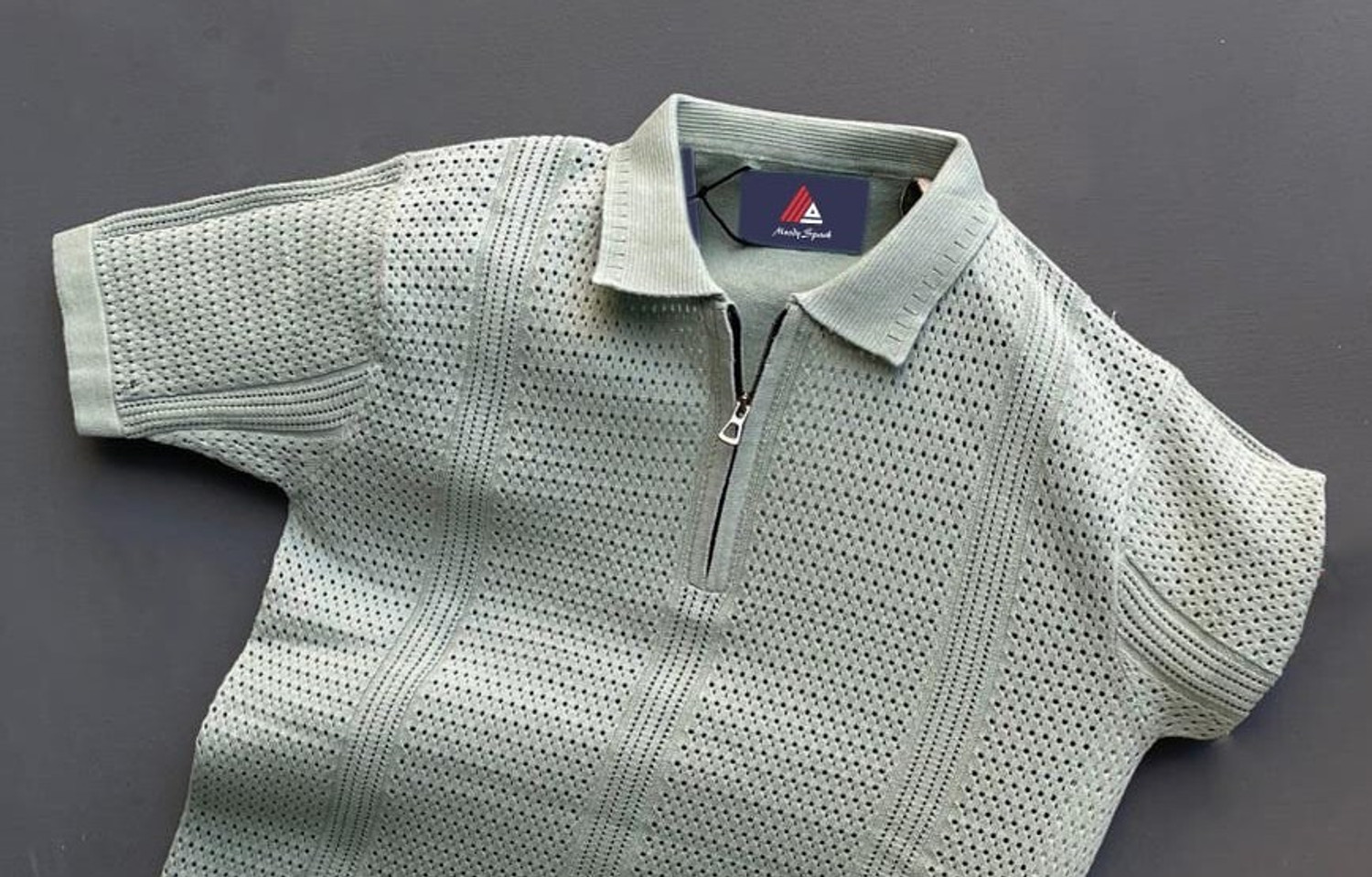 Image of MOODY SPARK Self Design Men Polo Neck Green T-Shirt