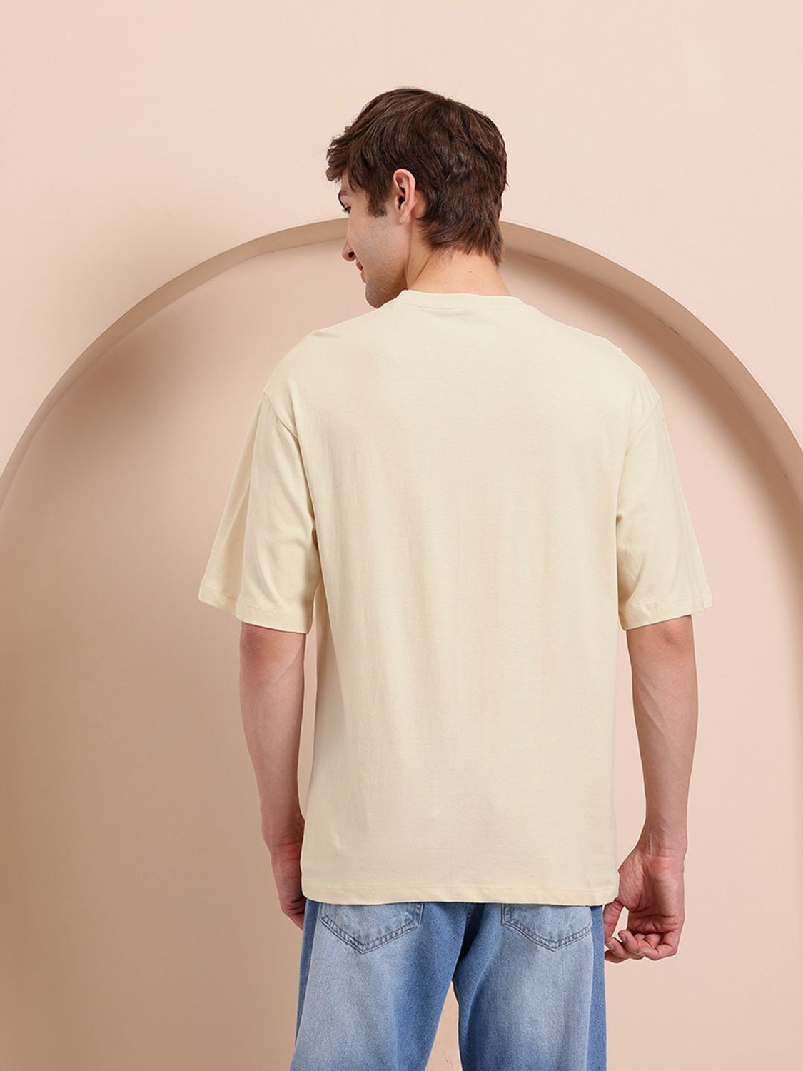 Image of Mast & Harbour Printed Men Round Neck Beige T-Shirt