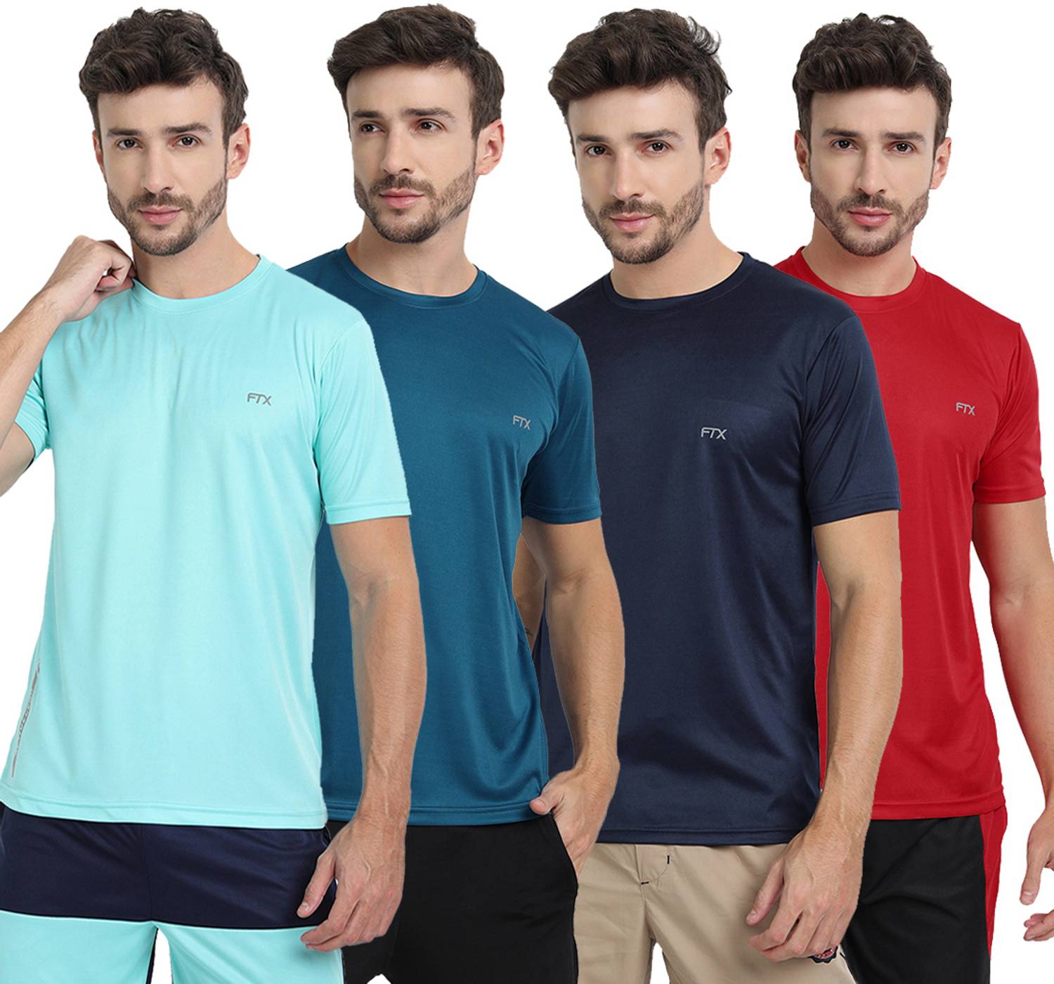 FTX Pack of 4 Men Solid Round Neck Polyester Multicolor T-Shirt